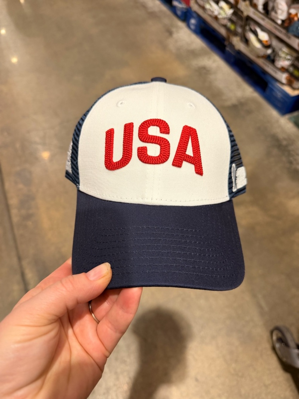 USA Embroidered Trucker Hat - Navy and White